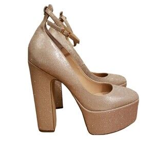 Steve Madden Skyrise Platform Chunky Heel Mary Jane Women's Size 9 Gold Glitter